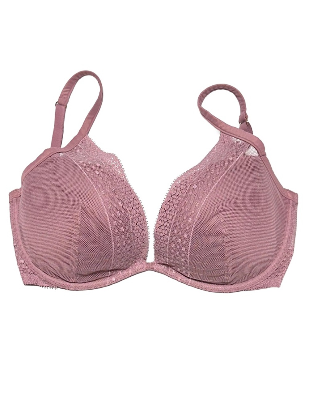 VICTORIAS SECRET Incredible Plunge Push Up Lace Mesh Bra Pink 32DDD